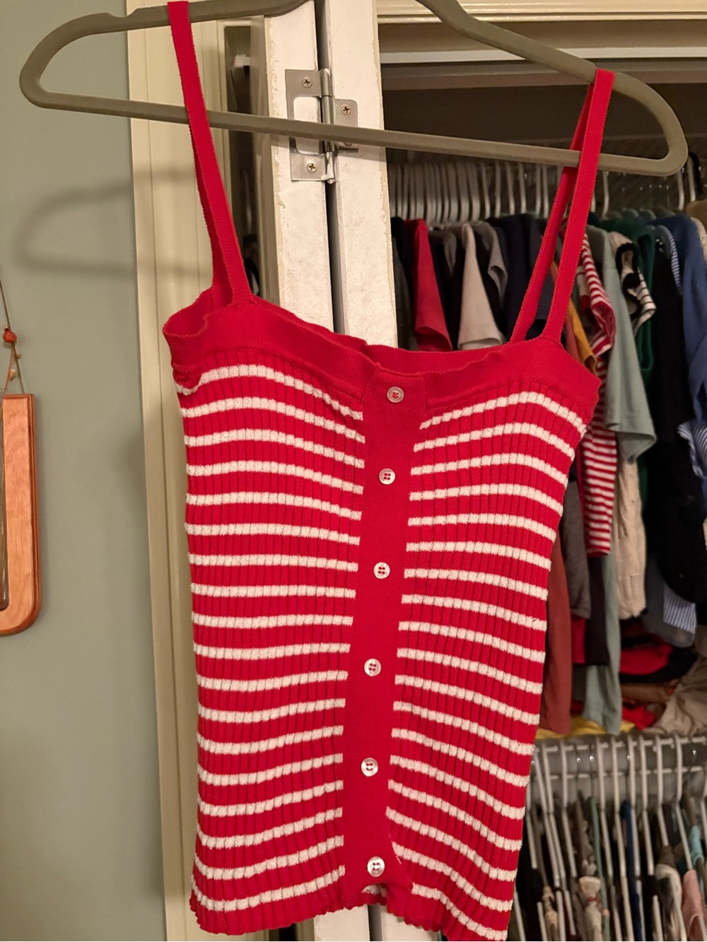 Rouje Red and White Striped Ribbed Knit Top